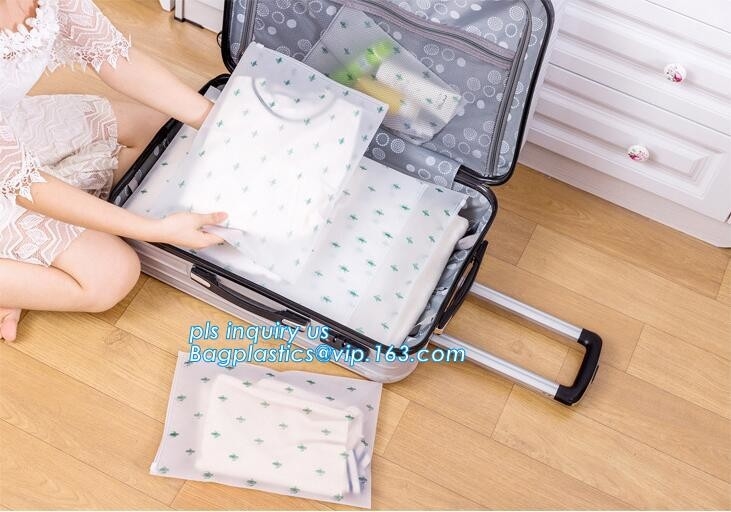 garment bag, Apparel bag, travel package, slider closure, resealable, Eco Reusable, Biodegradable storage