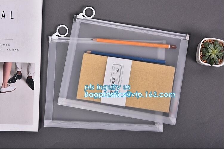 PVC slider k bag for stationery, file,school kids, stationery packaging zipper bag with slider, PVC plastic Hanger