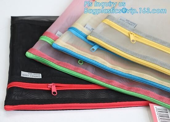 k document file bag, Document File Folder /Document Bag, Mesh pattern plastic zip bag with handle file bag, slider