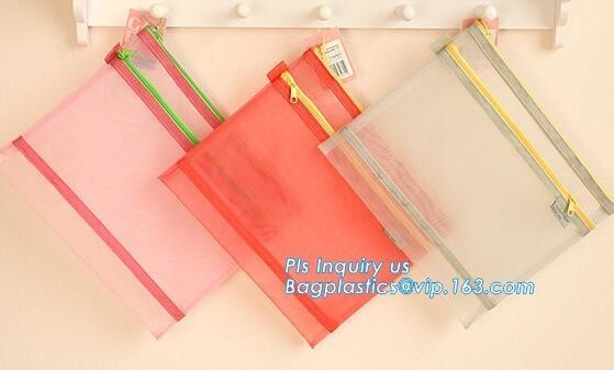 PVC interlayer zipper document mesh bag, Mesh Zipper Bag For Office &amp; School File Document A4, Zipper mesh document bag