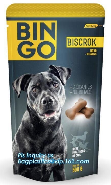 Stand Up Dog Food Feed Packaging Bag With Tear Off Slider Seal, Top Slider k Plastic Dog Treats Plastic Packaging