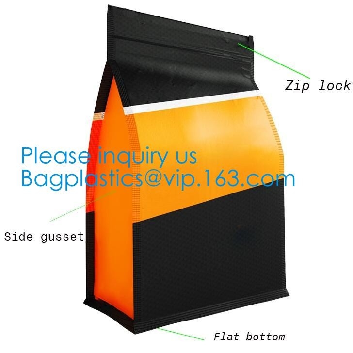 Side Sealed Square Flat Box Bottom Coffee Packaging Bags,Side Seal Gusset Food Grade Packaging Bags With k Organic