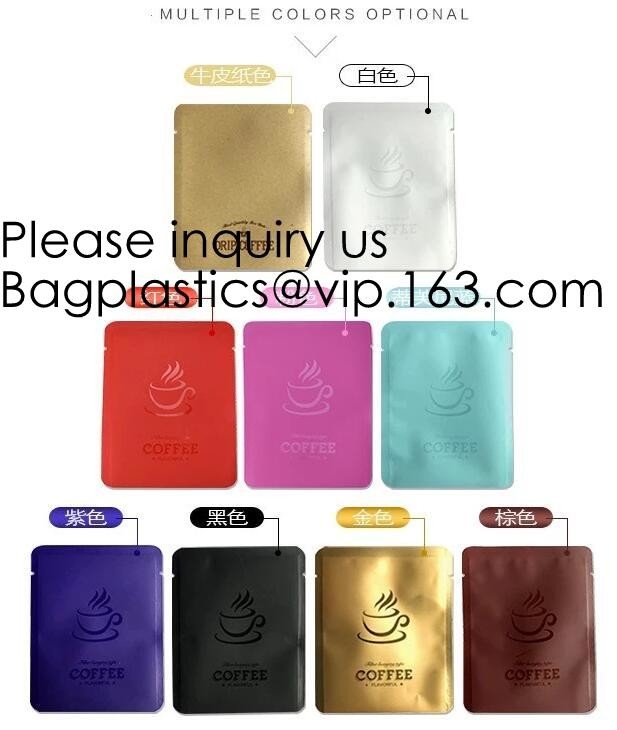 Three Side Sealed Flat Paper Coffee Pouch One Pack Drip Coffee Bag,Aluminum Foil Drip Coffee Pouch Hanging Ear Bag, pack