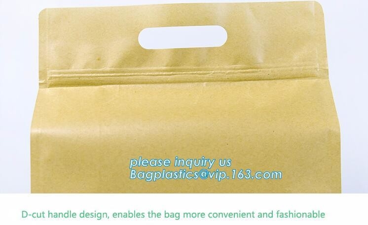 Stand up k kraft paper bags with clear window,resealable zipper stand up clear window brown kraft paper bag BAGEAS