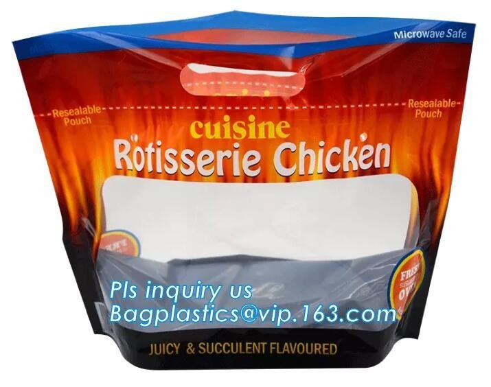 zipper bags for take away food package, Microwave safe deep frozen plastic packaging bags for fried chicken packaging