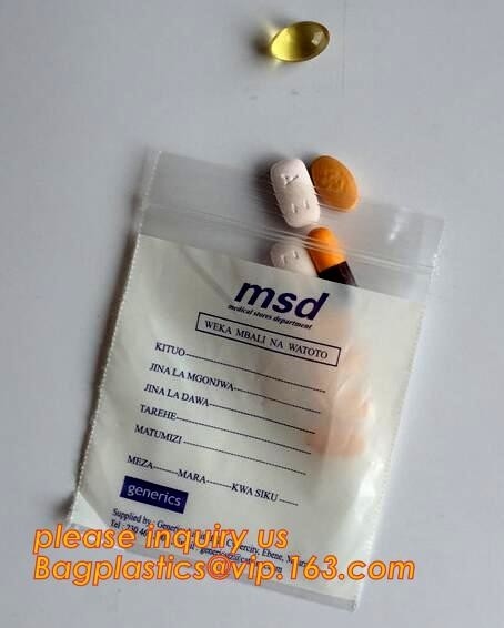 Eco friendly biohazard medicine k bag, FDA LDPE Materials Medical using Zipper Bags Plastic Zip lock bags with own