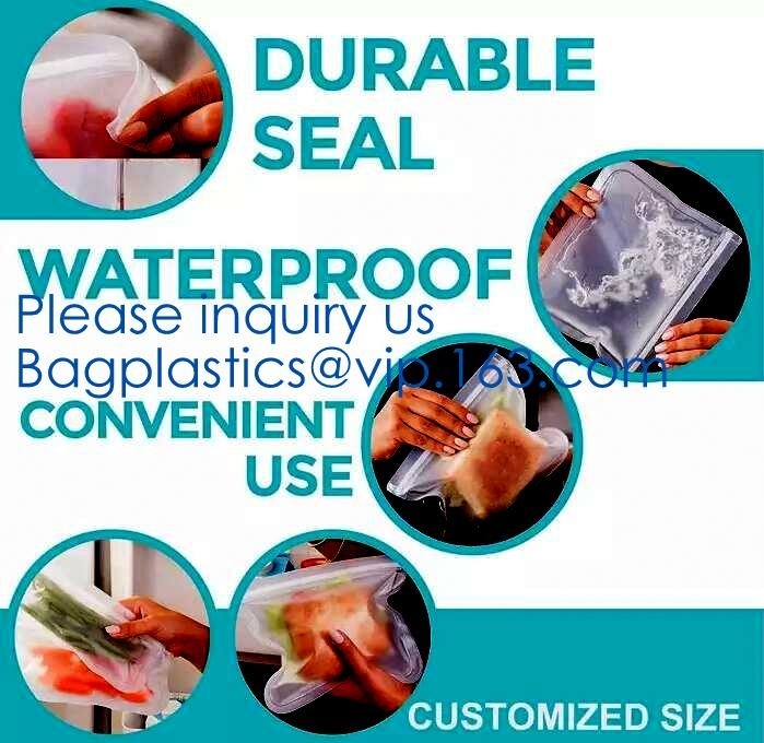 Kitchen Reusable Storage Silicone Food Fresh Bag with free hand baggy rack,preservation food fresh vacuum storage bag wa