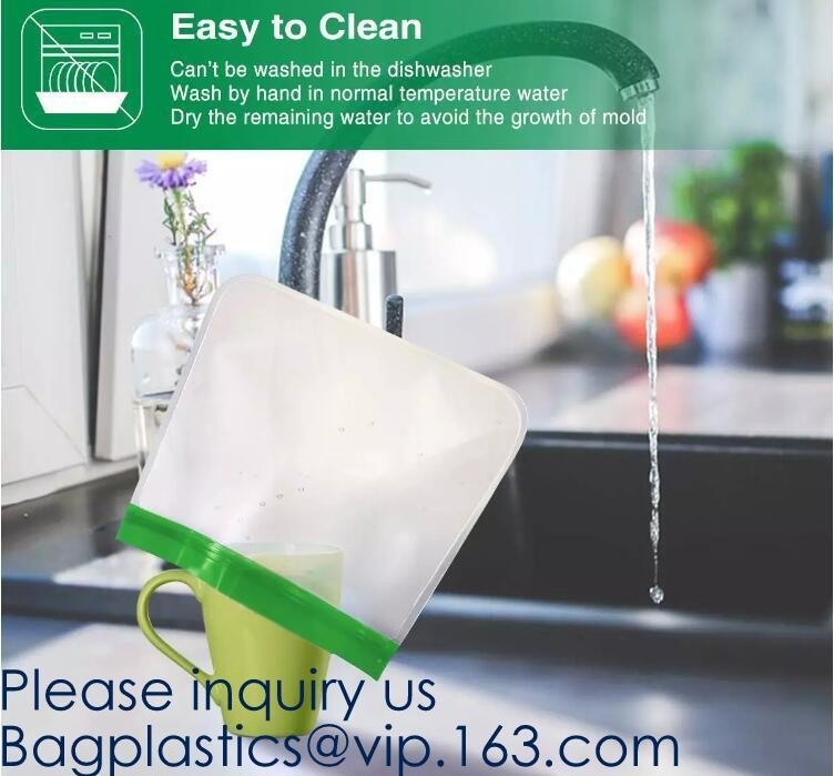 FOOD GRADE SILICONE: Strong, Thick 100% Durable Silicone Food Bags, Non-Toxic, Non-Leaching Hygienic And Reusable Food B