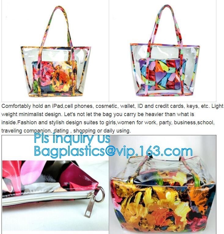 Pvc Customized Women Clear Bag Waterproof Shoulder Bag With Cosmetic, pvc clear beach bags/ pvc shoulder bag factory