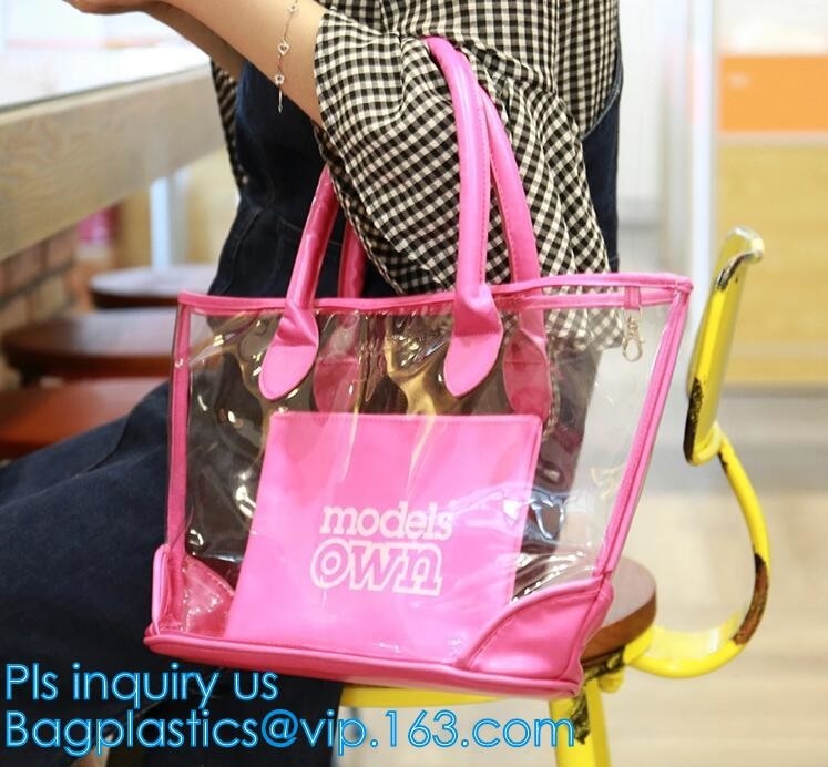 PVC tote shoulder bag for work and school, handle bag with long shoulder strap waterproof clear pvc tote bag, PVC Women