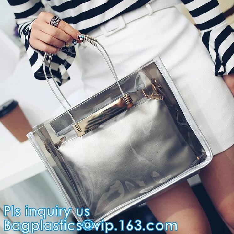 promotional pvc handbag for christmas, Shoulder Handbag with Interior Pocket, tote shoulder PVC sling clear vinyl beach