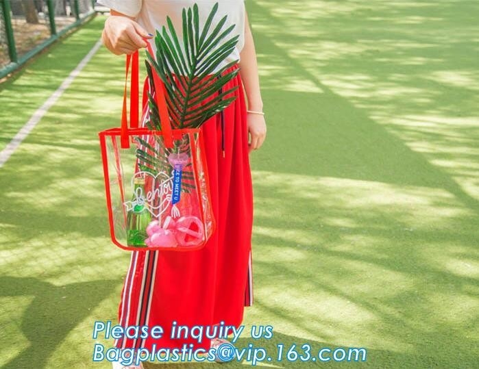 Shoulder Tote Pouch Clear PVC Beach Bag With Interior Pocket, jelly pvc women big design handbag shoulder sling bag of l