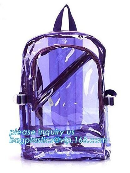 Multi-pockets School Outdoor Clear Transparent PVC Daypack Backpack, Heavy-duty clear PVC school travel backpack with pa