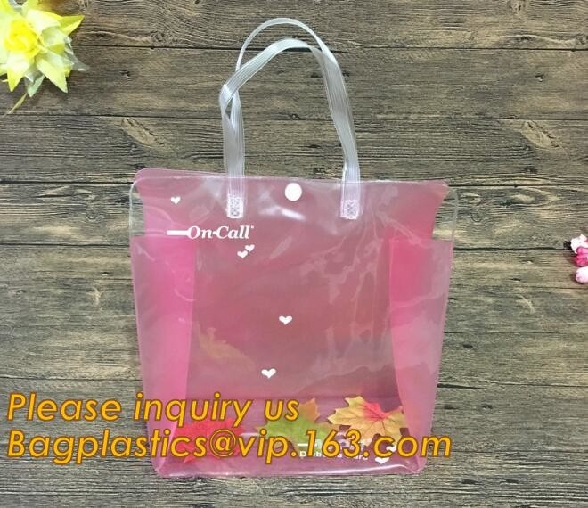 Factory Custom made Environmental PVC clear packaging toy storage handle bag,plastic tote packaging bag with handles fro