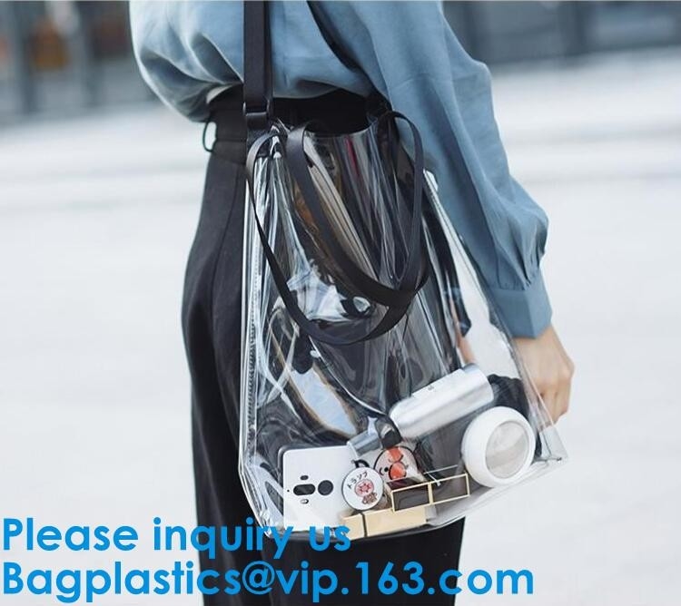 Women'S Clear Jelly Beach Bag Clear Transparent Pvc Shoulder Handbag Beach Shopping Swimming Durable Tote Bag