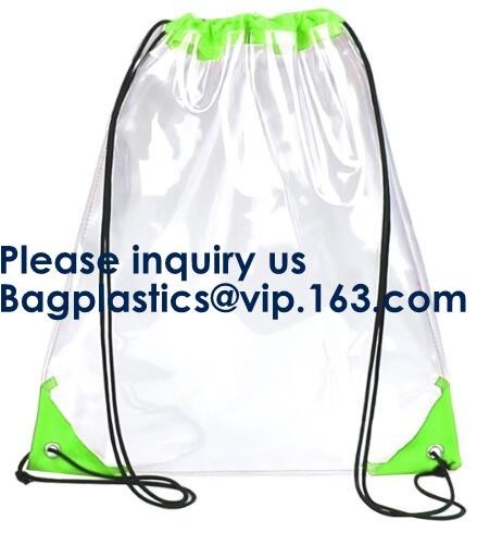 PVC Drawstring Bag Backpack With Solid Bottom Promotional Custom 210D Transparent PVC Clear Drawstring Backpack Bags