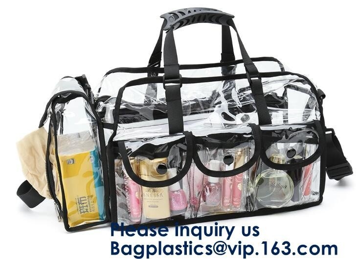 Professional Clear Makeup Cosmetic Bag PVC Carry Bag With 7 Extra Magnet Pockets And Detachable Shoulder Strap