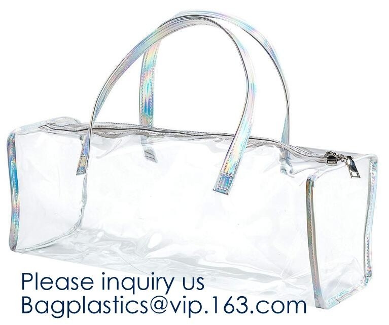 Clear PVC Shopper Tote Bags,Tote Shopping Pvc Material Bag With Logo,Beverage Package,Shopper Tote Bag with Small Pouch