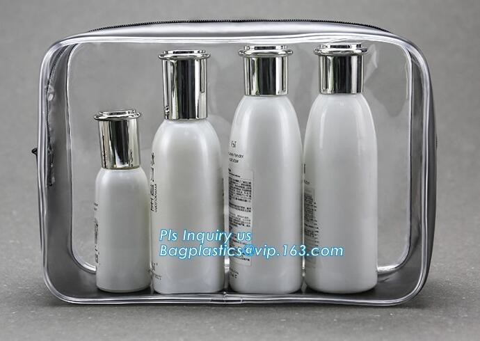 Travel Kit Organizer Bathroom Storage Cosmetic Bag Hanging Toiletry Bag, OEM promotional transparent plastic Heat Seal s