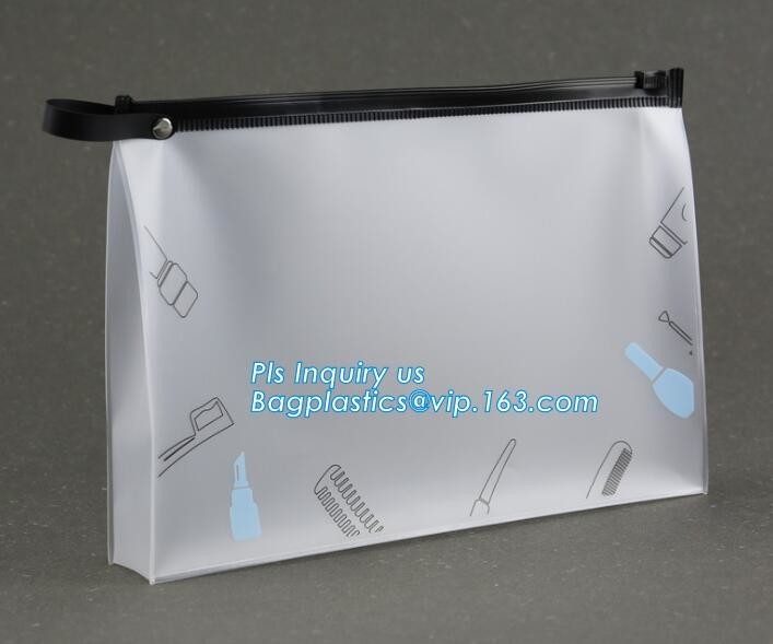 Transparent PVC zipper slider travel cosmetic bag, commodity package bag, Cosmetic Packing Soft Customized PVC Slider Ba