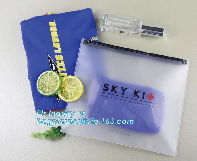 cosmetics packaging PVC transparent k slider plastic bag with pink zipper, Slider zipper Gusset Bag Cosmetic PVC B