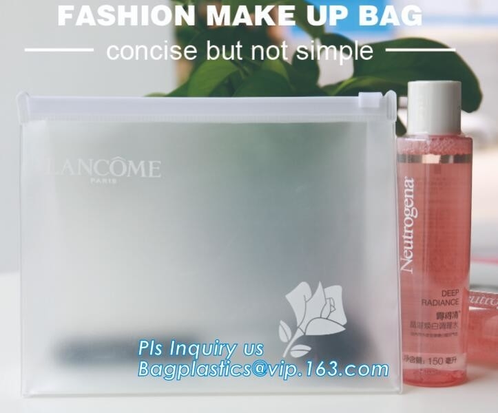 Plastic Makeup Brushes Bag For Women Zipper EVA Slider Gusset Cosmetic Bag, slider zipper bag/ cosmetic packaging, zip