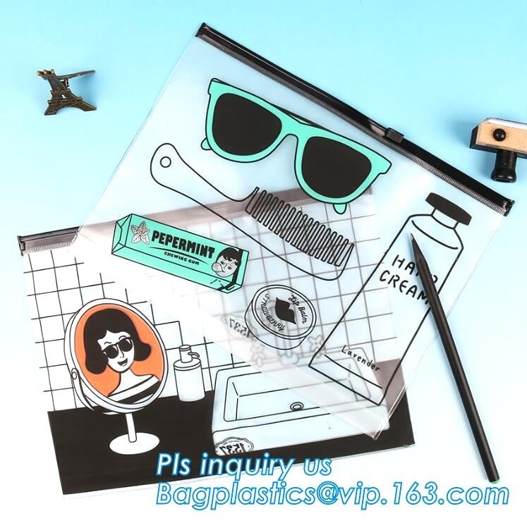 Waterproof k slider PVC Travel Cosmetic Bag Makeup Organizer Bag for Women Girls, eva pvc zip bag for promotion pa