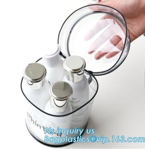 Barrel shape bag with bones with handle politzer bag, pvc toy package clear pvc barrel bag, zip barrel cosmetic box bag