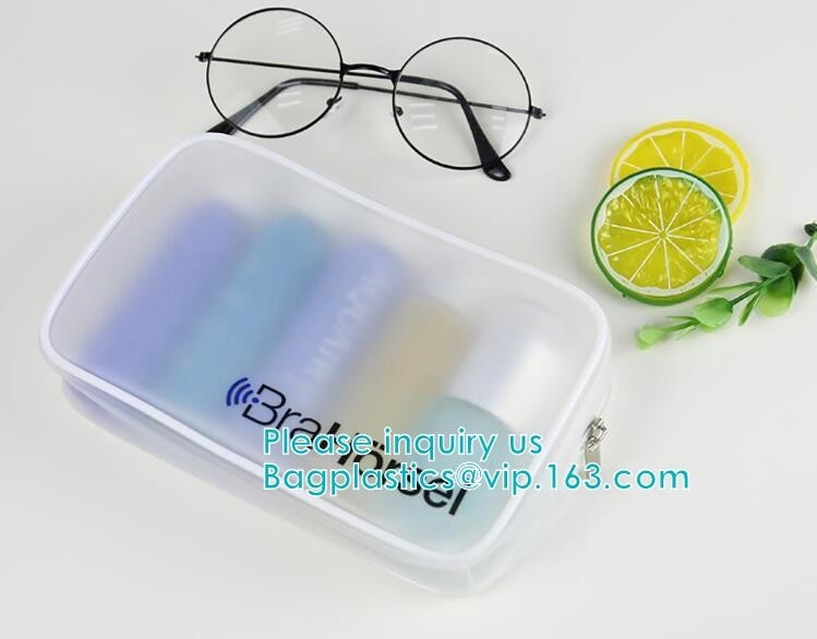 Vinyl transparent pvc bag cosmetic packing, bottom gusset slider k printed pvc zipper bags, clothing packaging bag