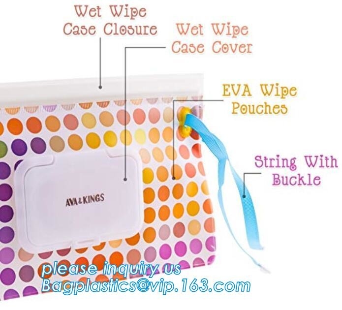 reusable baby tissue pouch plastic EVA travel wet wipe container bag, UV Printed Zip Top Travel Plastic EVA Baby Tissue