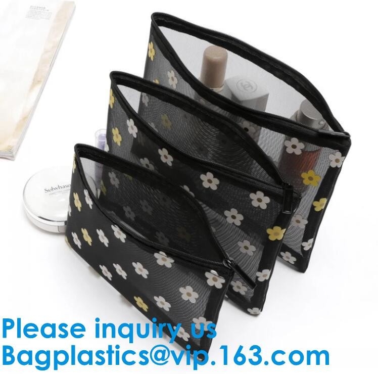 Travel Toiletry Pouch Nylon Mesh Cosmetic Makeup Organizer Bag Zipper Mesh Makeup Bag,Ladies Eco Makeup Hand Bag