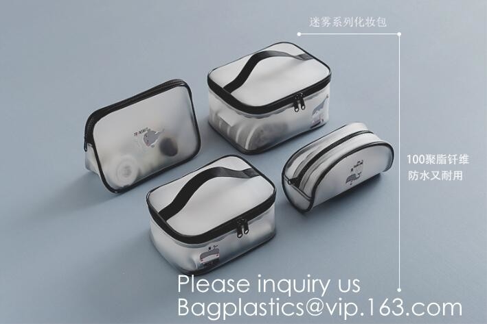 Eco Friendly PVC Zipper Cosmetic Pouch Clear Toiletry Bag, Stand Up Packaging Zip Lock Cosmetic Bag Pouch, bagease