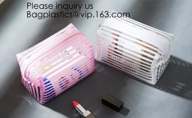 Clear Zipper Pouch with Strap Makeup Bag PVC Cosmetic Pouch,Printing Clear k Cosmetic PVC Pouch, bagease, bagplast