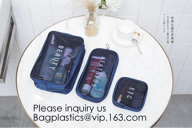 Men and Women Mesh Cosmetic Pouch Set Toiletry Bags See Through Travel Makeup Organizer,mesh cosmetic pouch nylon cosmet