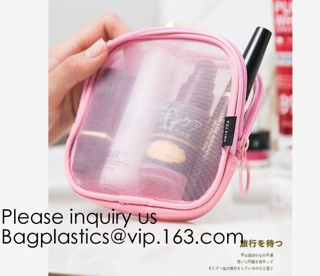 Travel toiletry pouch cosmetic makeup organizer bag zipper transparent pvc mesh bags,pouch nylon cosmetic gift bags&amp;case