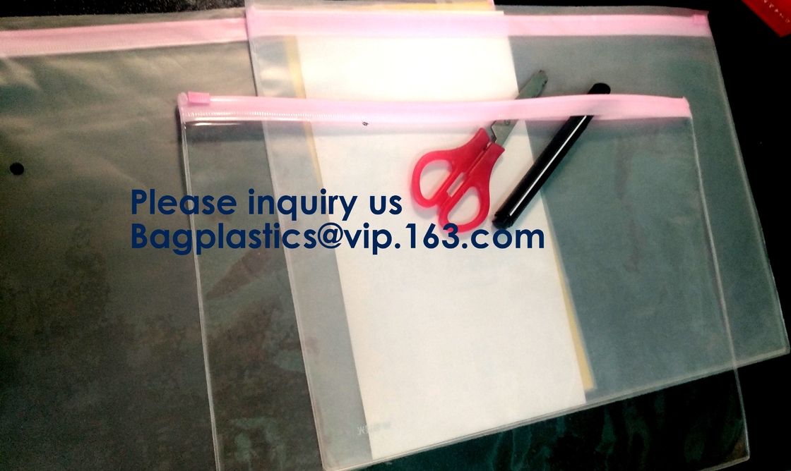 Document File Zip Bags with Hook Hanger Slider Stationary Pen Pencil Packaging Bags,Office Green Clear Zip Folders PVC F