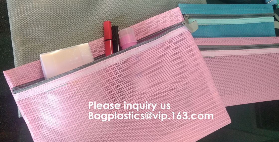 Custom Logo Size Toiletry Storage File Nylon Mesh Zipper Bag,Document mesh Bag Zip File Bag for Cosmetics Offices Suppli