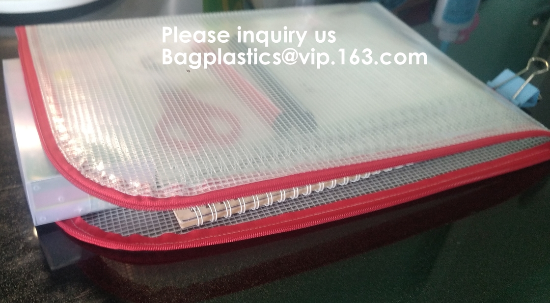 Mesh Organizer Storage Bag Durable File Bag for Office Stationery and Travel,Zipper Mesh File Bag Cosmetic Bag PVC Bag f