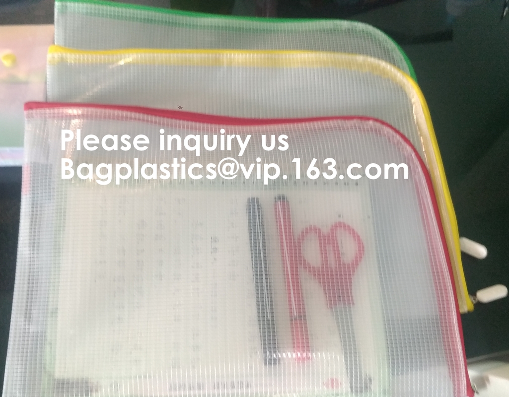 Transparent clear mesh pvc zipper k document file bag B5 plastic PVC file document students office storage bag