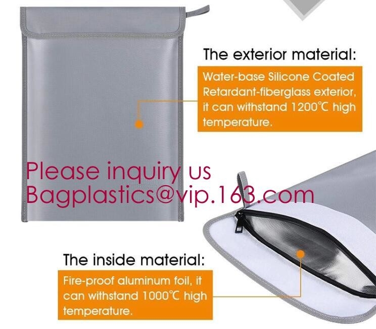 Non-Itchy silicone coated fireproof waterproof bag with zipper 15 x 11 inch,Defender fireproof and water resistant