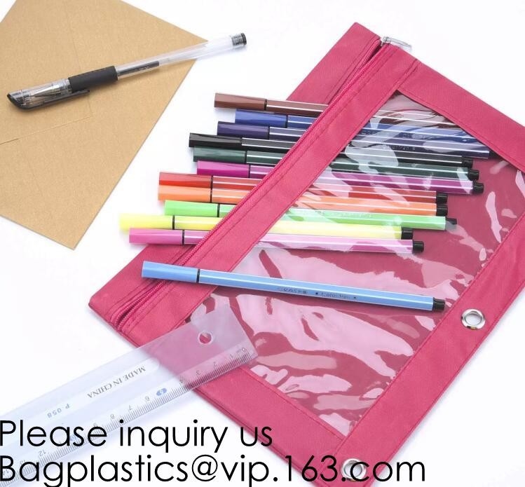 Stationery products Pencil Pouch Pvc Portable Pencil Case For Students,3 Ring Binder Zippered Pencil Pouches with Clear