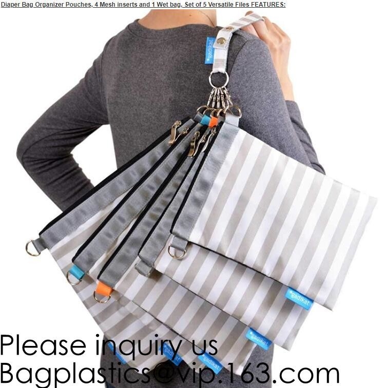 dIAPER BAGS, ORGANIZER POUCHES, 4 MESH INSERTS, 1 WET BAG, SET OF 5 VERSTILE FILES,neoprene pouch/bags/cases, BAGEASE