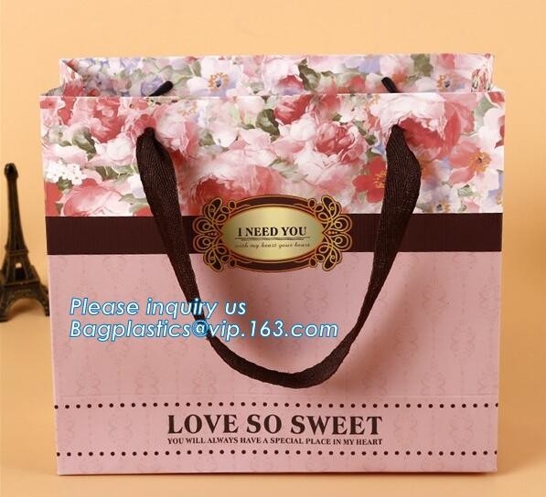 Manufacturer hot sale cheap custom paper bag luxury kraft paper bag,pure color special paper flower bag with ribbons han