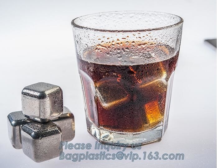 4pcs/set plastic box ice cube chilling stone set, FDA LFGB Stainless Steel Ice Cube Whisky Stone bar accessories, bageas