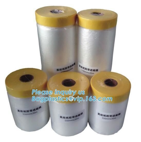 Disposable PE Pre-Taped Self Static Cling Masking Film, Cover Mask Plastic Drop Film PE Protection Film With Tape