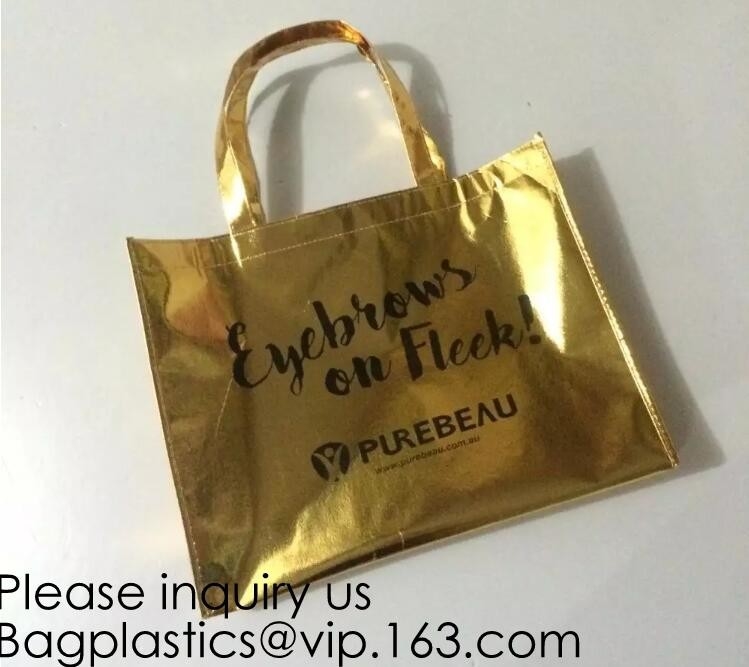 Durable Reusable Reusable Glossy Environmentally Friendly Tote Bags Non-Woven Gift Bag Promotional Bag Silvery