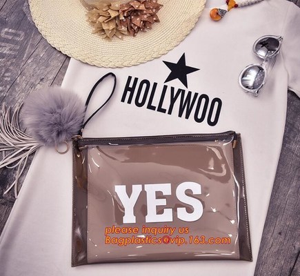 Gift Shopping Bags With Handles Customized Pvc Bag, Stationery Handle Bags With Slider Zipper, PVC Handle bag