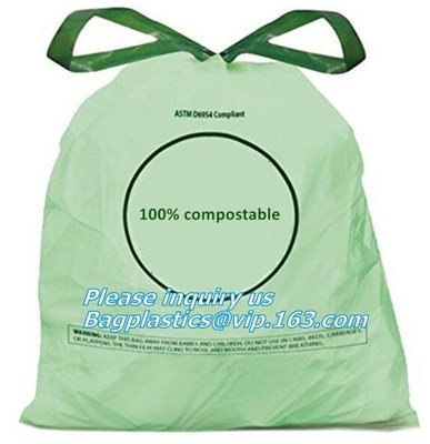 buy drawstring 100% eco friendly direct manufacturing factory compostable garbage bags on roll, Sealing & Handle and Customi online manufacturer