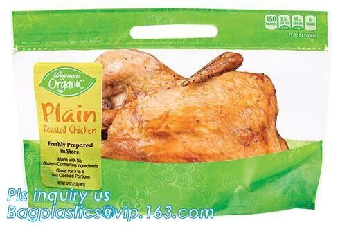 buy chicken plastic bags for hot roast chicken packaging,with handle and zipper,anti-fogging, Turkey chicken roasted plastic online manufacturer