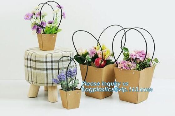 buy Promotional printing brown paper fresh flower carrier waterproof kraft paper bags with handle,Flower carrier paper bag online manufacturer
